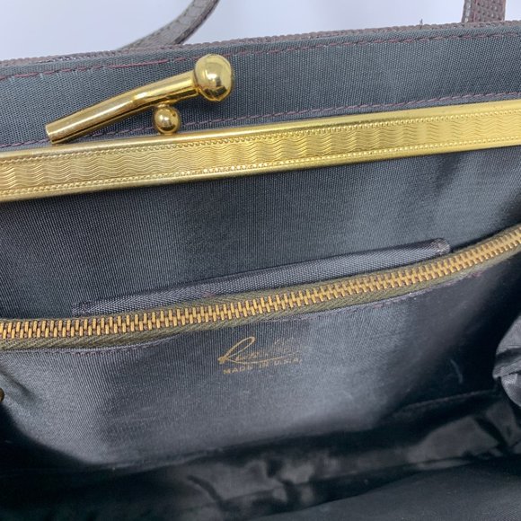 Vintage 1960s Leather Purse Chocolate Brown Faux Snakeskin Randley Handbag - Picture 7 of 15